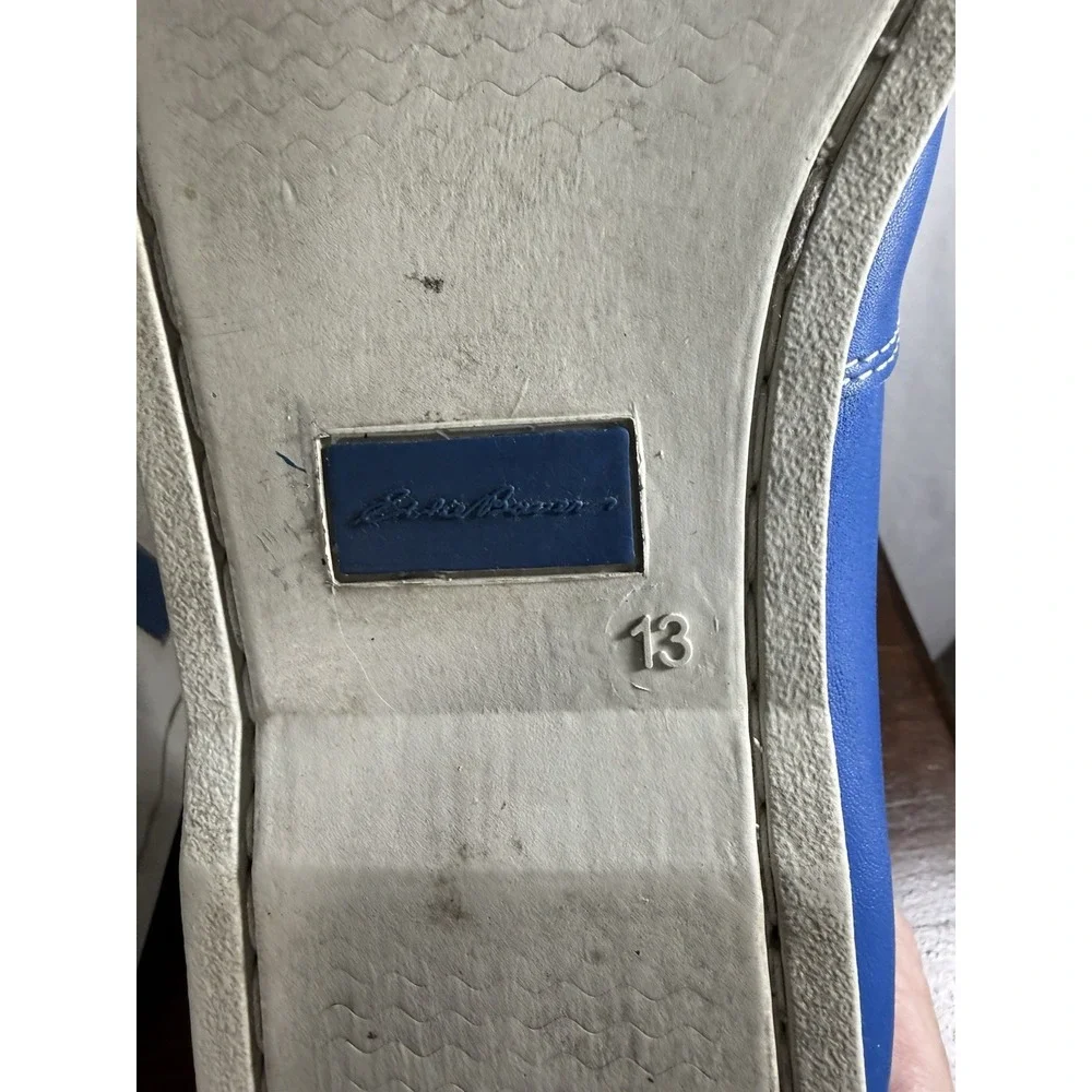 Eddie Bauer Men's 13 Light Blue Leather Slip On Boat Shoe Loafer
